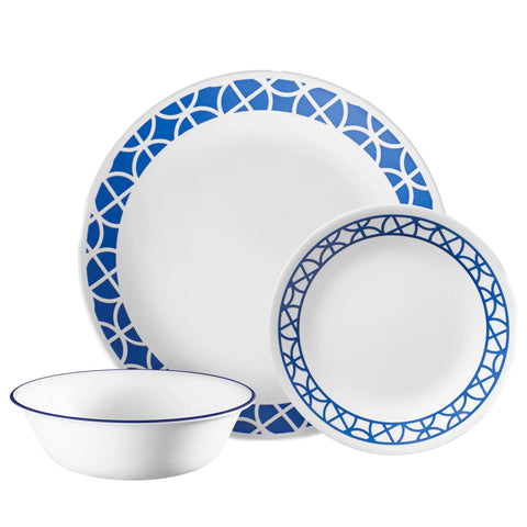 Corelle Cobalt Circles 12 Piece Set (Dinner Plate, Appetizer Plate, Cereal Bowl)