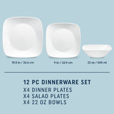 Corelle® Pure White Square 12-piece Dinnerware Set, Service for 4 (1147189)