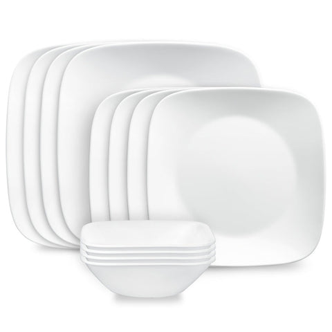 Corelle® Pure White Square 12-piece Dinnerware Set, Service for 4 (1147189)
