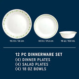 Corelle® Spring Blossom Green 12-piece Dinnerware Set, Service for 4 (1150543)