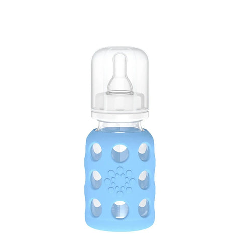 LifeFactory 4-Ounce Glass Baby Bottle with Protective Silicone Sleeve and Stage 1 Nipple