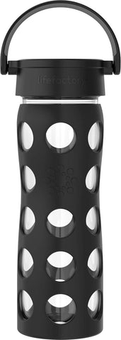 Lifefactory BPA-Free Glass Water Bottle w/ Classic Cap & Protective Silicone Sleeve, Onyx