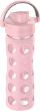 Lifefactory 16oz/475ml Glass Water Bottle w/ Active Flip Cap & Protective Silicone Sleeve, Desert Rose