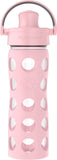 Lifefactory 16oz/475ml Glass Water Bottle w/ Active Flip Cap & Protective Silicone Sleeve, Desert Rose