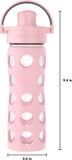 Lifefactory 16oz/475ml Glass Water Bottle w/ Active Flip Cap & Protective Silicone Sleeve, Desert Rose