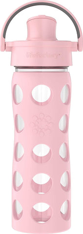 Lifefactory 16oz/475ml Glass Water Bottle w/ Active Flip Cap & Protective Silicone Sleeve, Desert Rose
