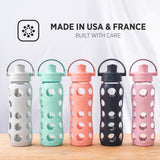 Lifefactory 22oz/650ml Active Flip Cap Glass Water Bottle, Carbon