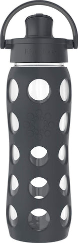 Lifefactory 22oz/650ml Active Flip Cap Glass Water Bottle, Carbon