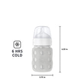 Lifefactory 8-Ounce STAINLESS STEEL Vacuum-Insulated WIDE-Neck Baby Bottle w/ Protective Silicone Sleeve & Stage 2 Nipple (3-6 Months)