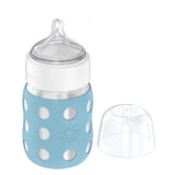 Lifefactory 8-Ounce STAINLESS STEEL Vacuum-Insulated WIDE-Neck Baby Bottle w/ Protective Silicone Sleeve & Stage 2 Nipple (3-6 Months)