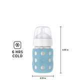 Lifefactory 8-Ounce STAINLESS STEEL Vacuum-Insulated WIDE-Neck Baby Bottle w/ Protective Silicone Sleeve & Stage 2 Nipple (3-6 Months)