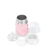 Lifefactory 8-Ounce STAINLESS STEEL Vacuum-Insulated WIDE-Neck Baby Bottle w/ Protective Silicone Sleeve & Stage 2 Nipple (3-6 Months)
