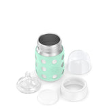 Lifefactory 8-Ounce STAINLESS STEEL Vacuum-Insulated WIDE-Neck Baby Bottle w/ Protective Silicone Sleeve & Stage 2 Nipple (3-6 Months)