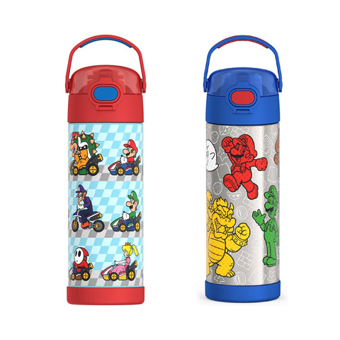 *NEW* THERMOS FUNTAINER 16oz/470mL Stainless Steel Vacuum Insulated Bottle with Spout Lid, Mario Kart