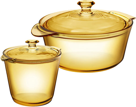 VISIONS Pyroceram Glass Flair 4Pc Casserole and Cookpot Pot Set (1.2L and 5.5L Set) (VSF-356)